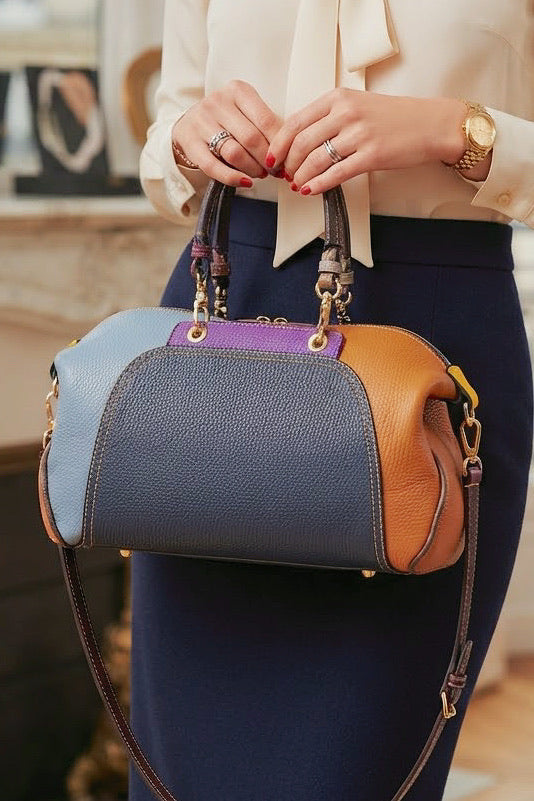 ZZ047 Navy Multicolor Leather Handbag
