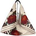 MI504 Beige Crane & Peony Print Triangle Bag