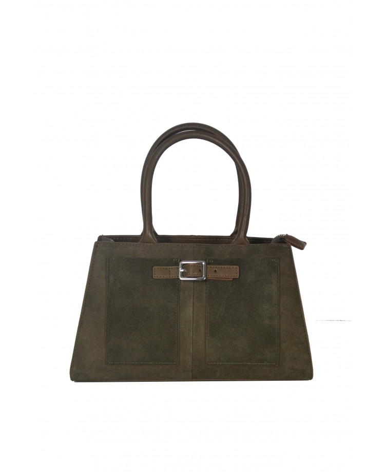 IBHBOL Italian Olive Suede Trapeze Handbag w/ Buckle Detail