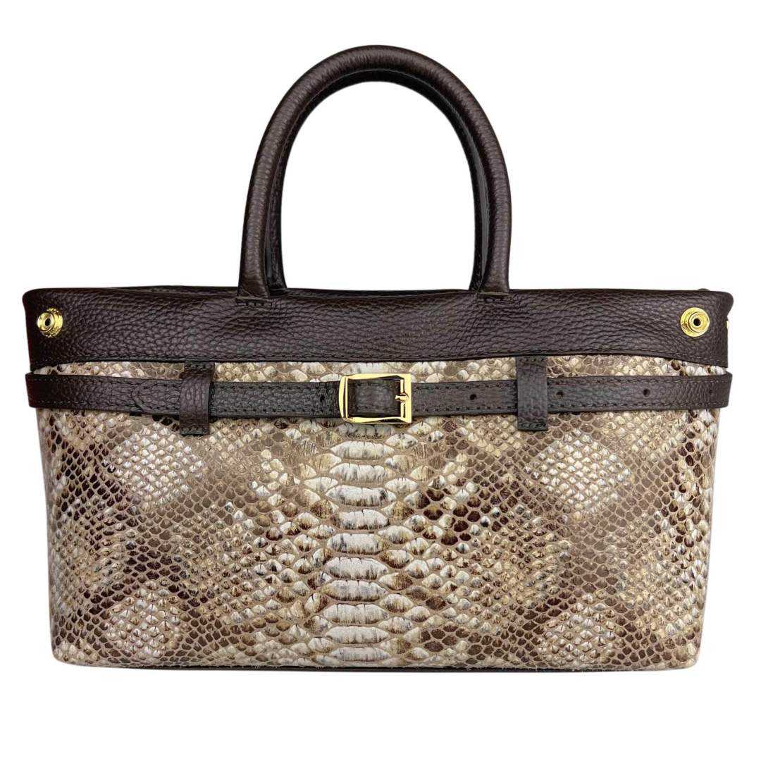 Mi238 Dark Brown Python-Print Bag