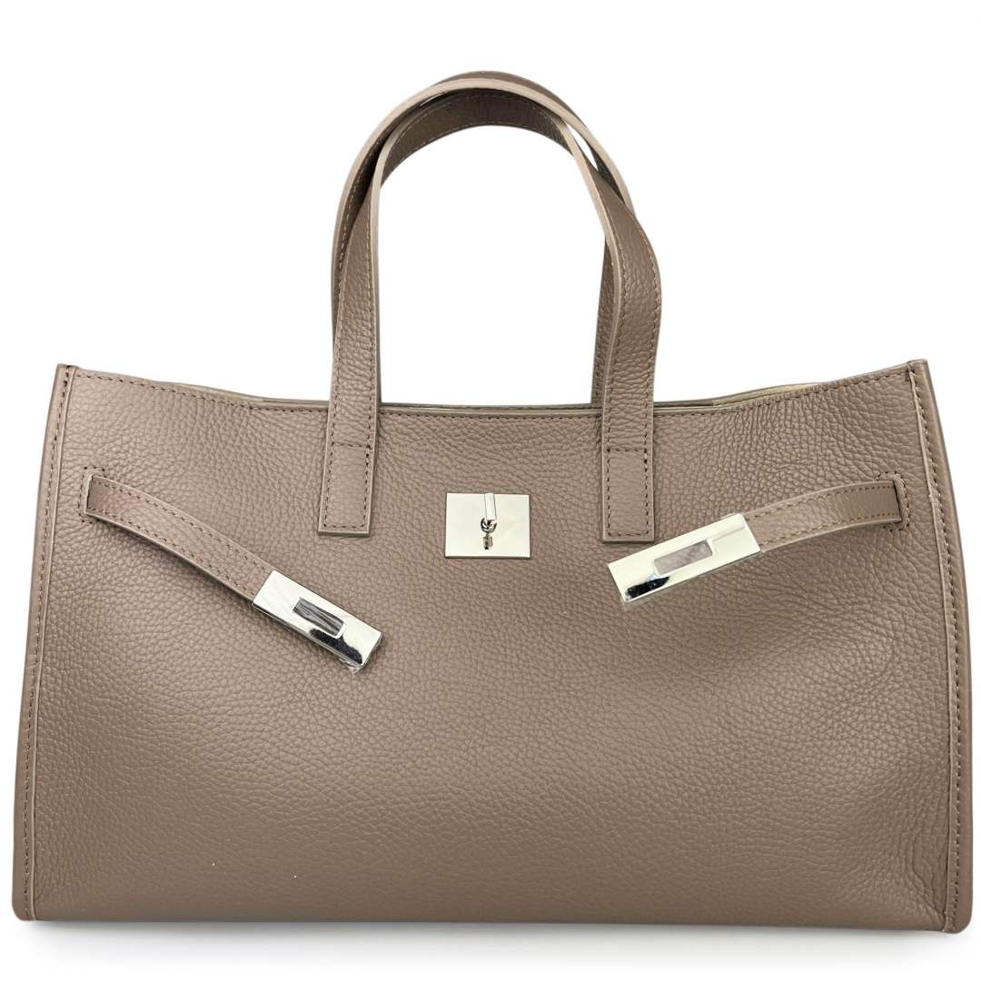 Mi092 Dark Taupe Front-Accent Tote
