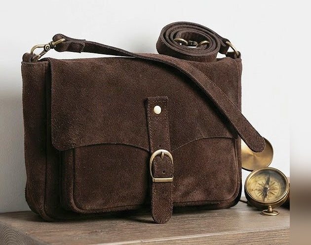 ZZ162 Brown Suede Crossbody Bag