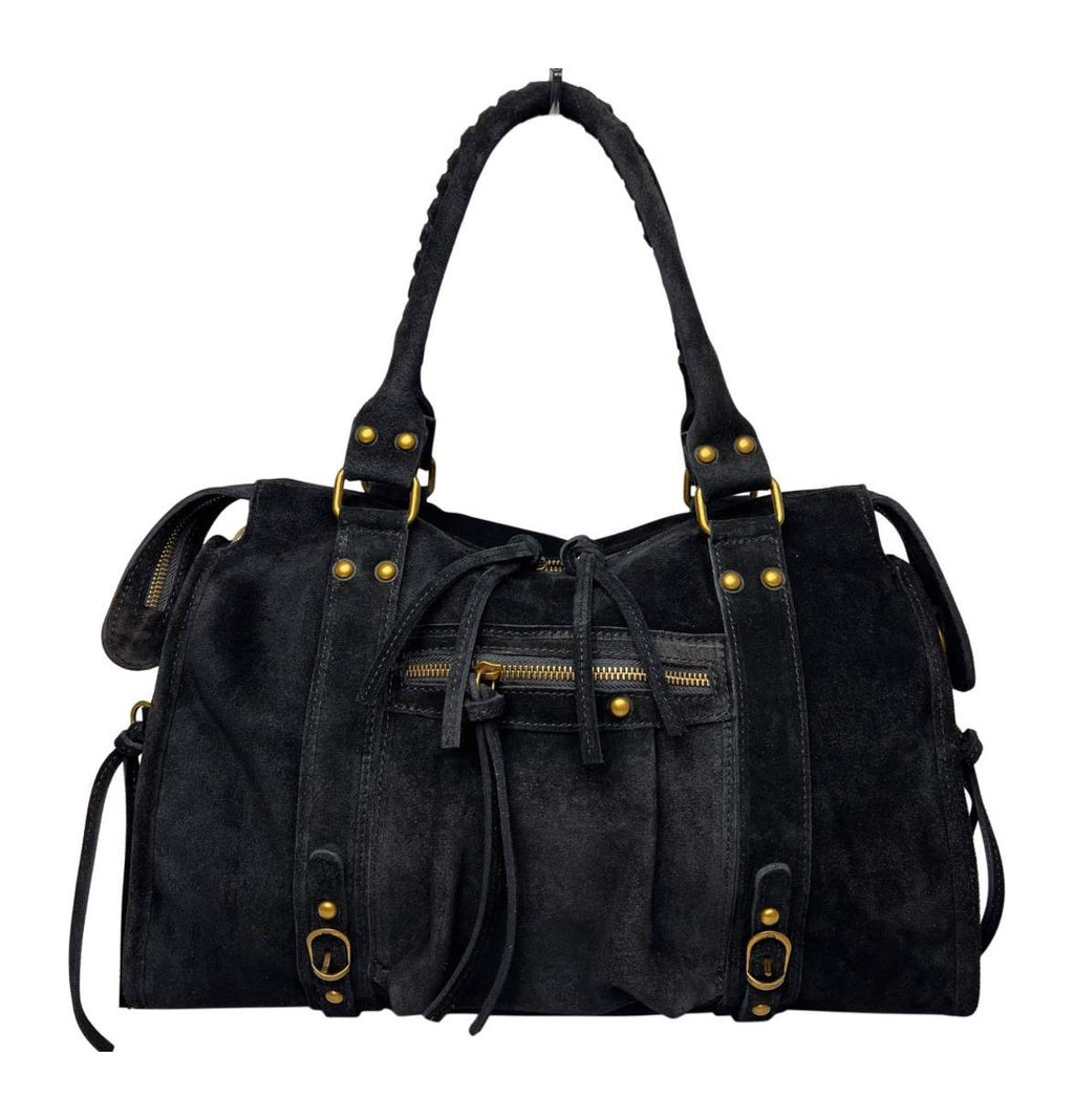 MI555 Black Suede Studded Satchel
