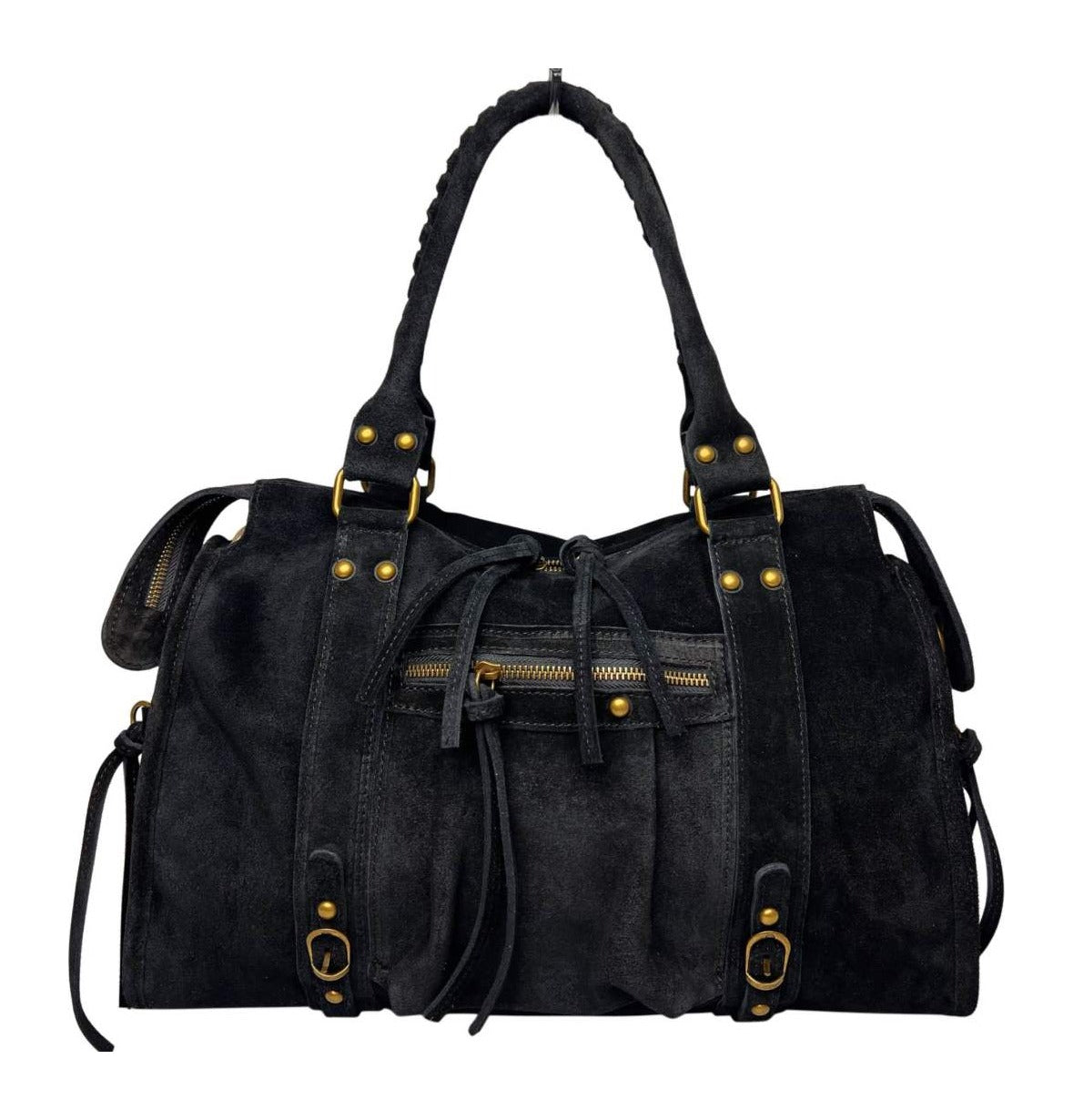 MI555 Black Suede Studded Satchel