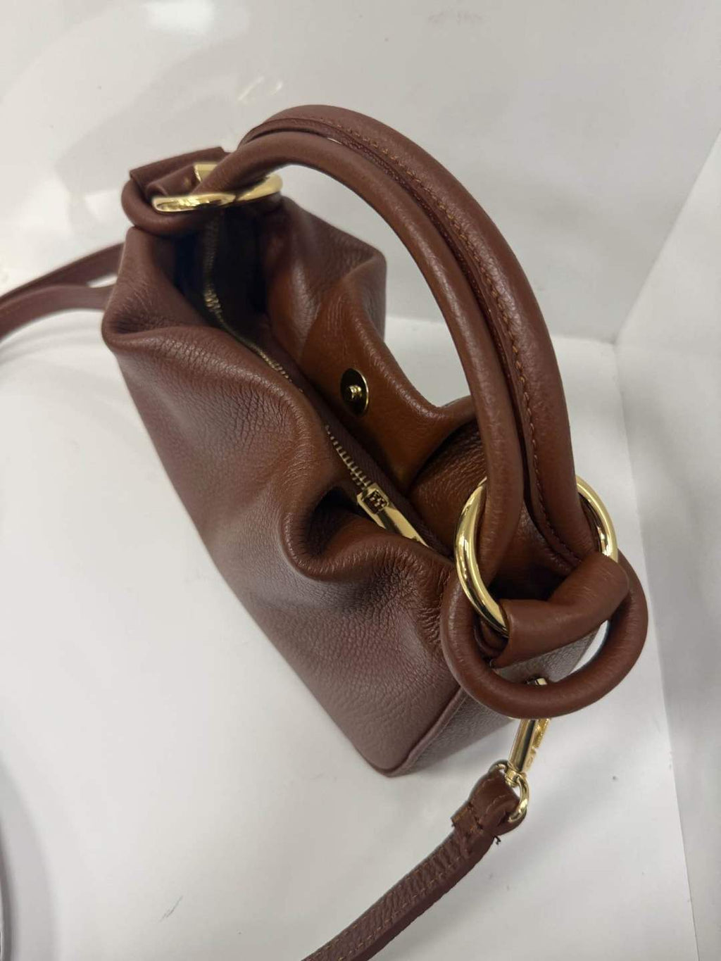 ST128 Brown Ruched Top Handle Bag