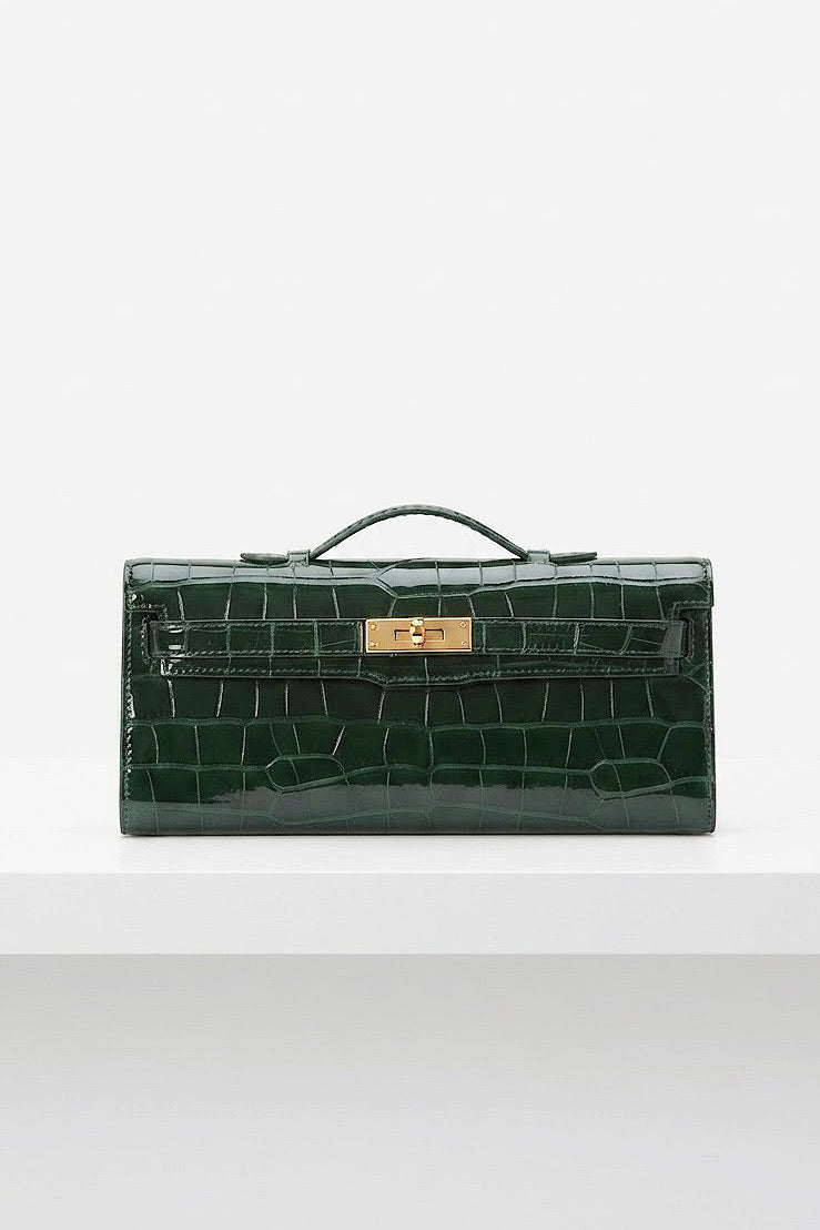 ZZ031 Dark Green Croco Leather Clutch Bag