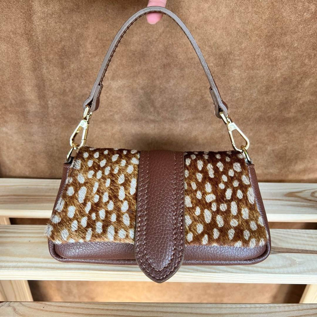 MI561 Fawn Spot Print Pony Hair Mini Flap Bag