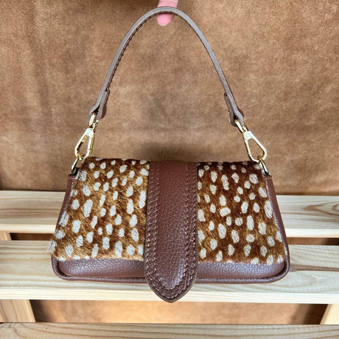 MI561 Fawn Spot Print Pony Hair Mini Flap Bag