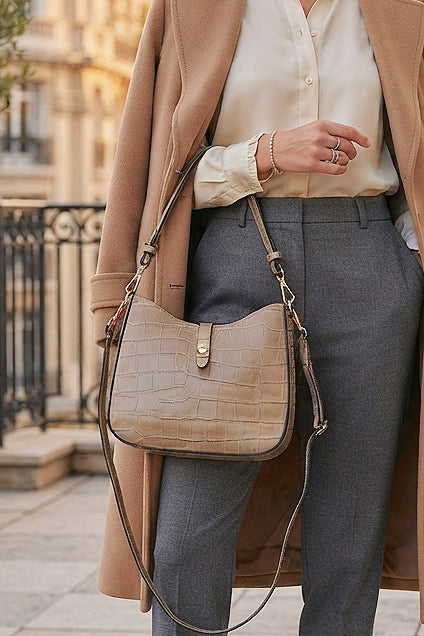 ZZ014 Taupe Croco Leather Handbag