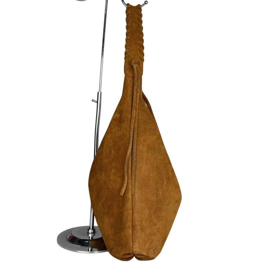 Mi073 Tan Suede Woven-Handle Tote