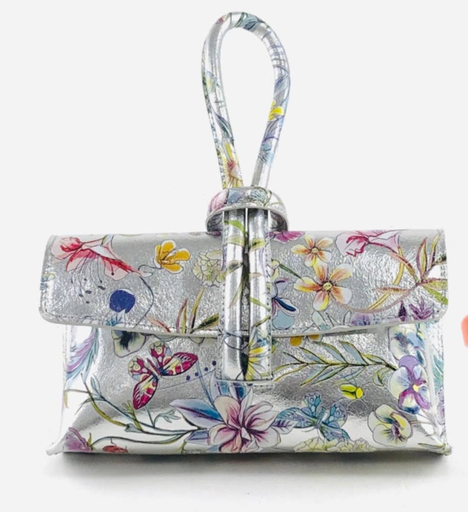 Betty Italian Silver Floral Leather Crossbody Bag JIJOU CAPR