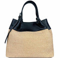 MIBBL Black Chic rectangular woven and leather tote bag