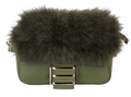 908  Italian Olive Fur and Leather Handbag with Gold Chain
