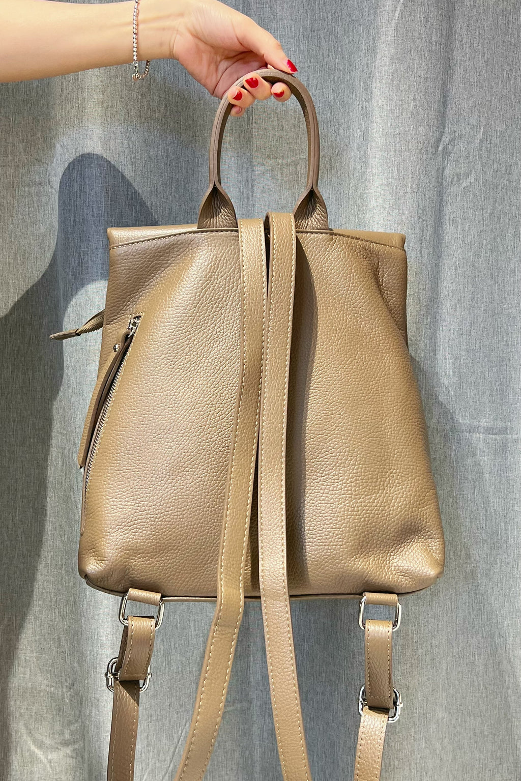 ZZ082 Taupe Leather Backpack