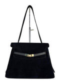 MI581 Black Suede Belted Shoulder Bag