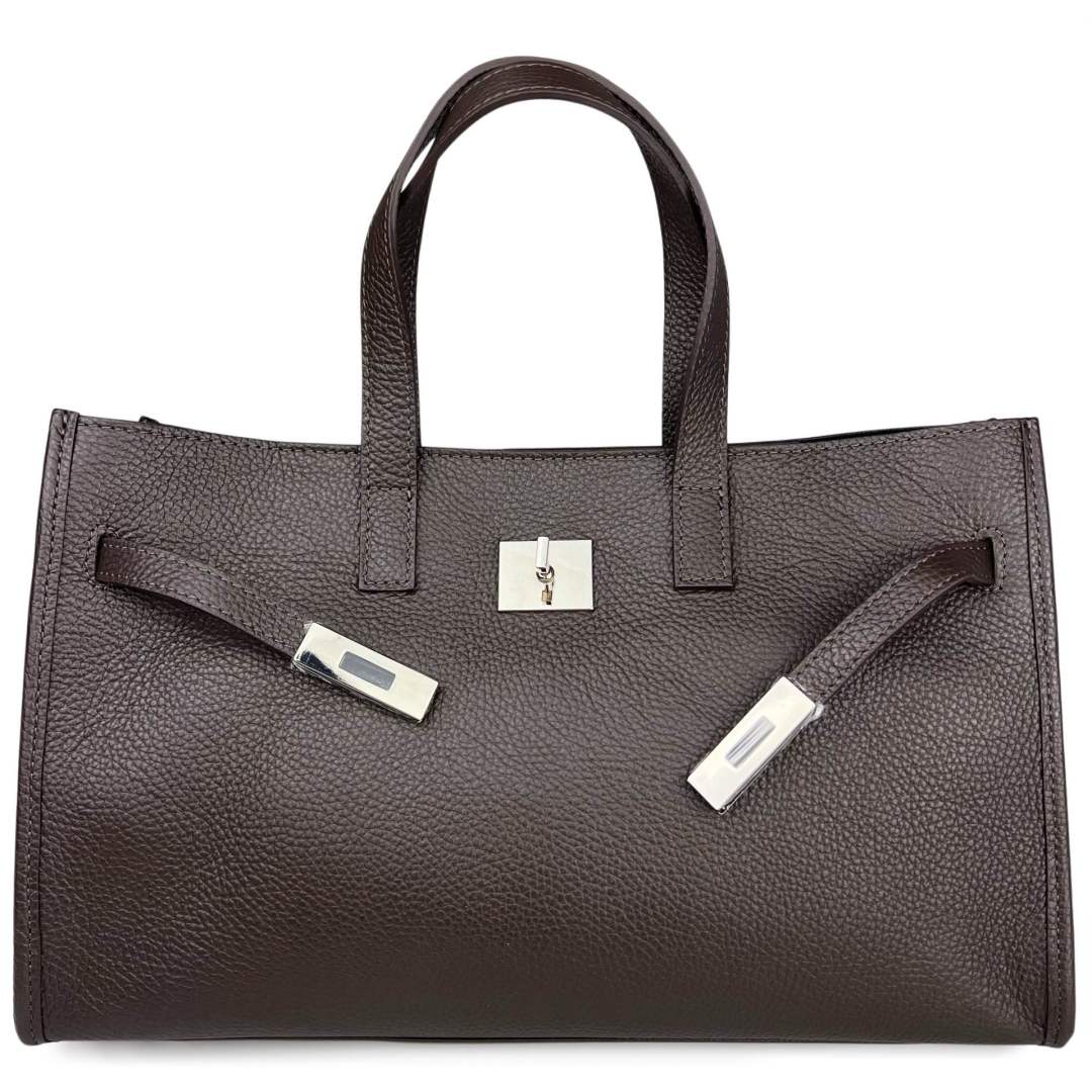 Mi089 Dark Brown Front-Accent Tote