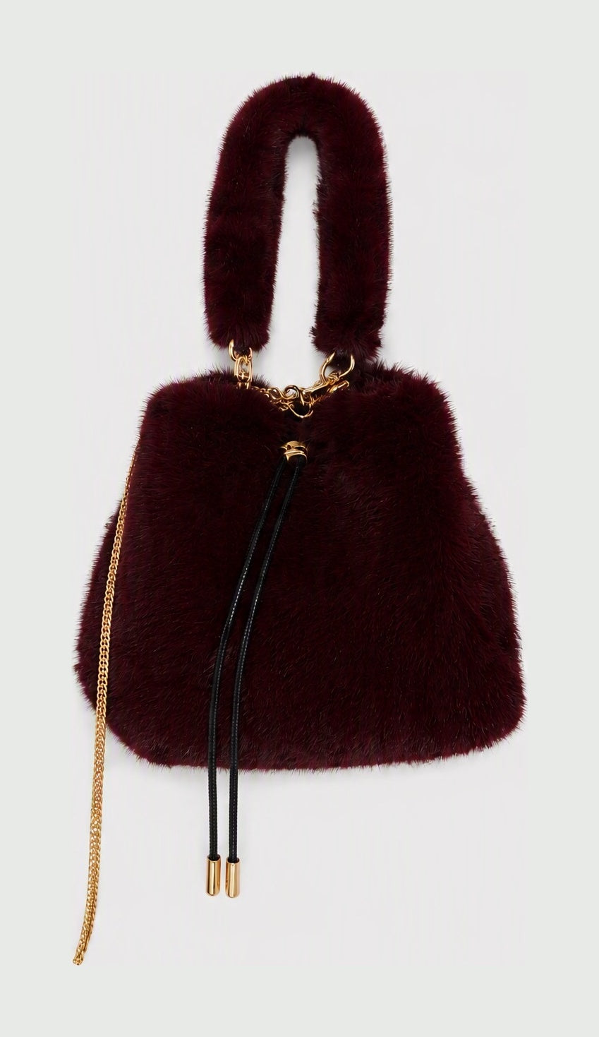 JA007 Wine Faux Fur Bucket Bag