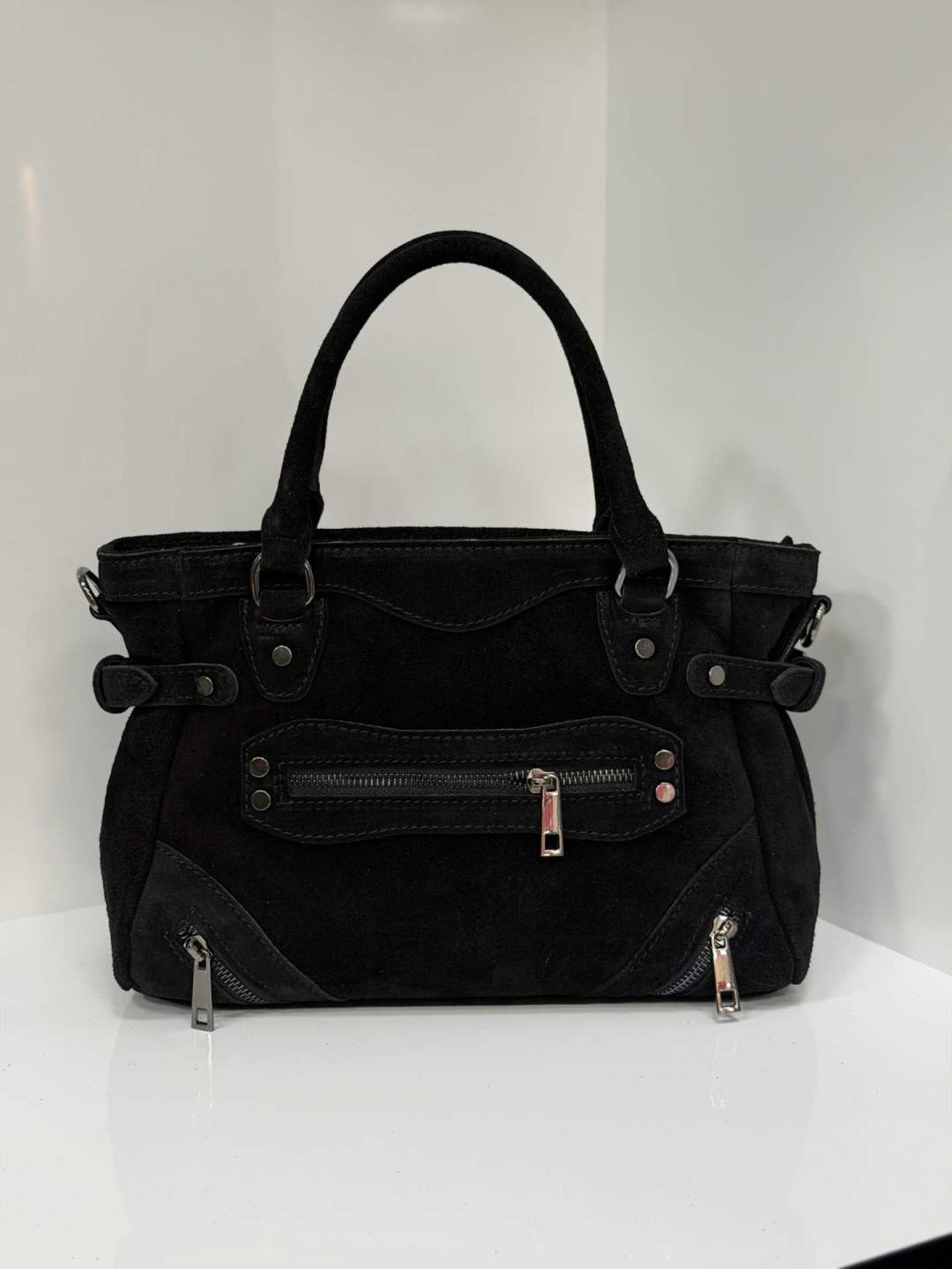 ST149 Black Suede Top Handle Bag