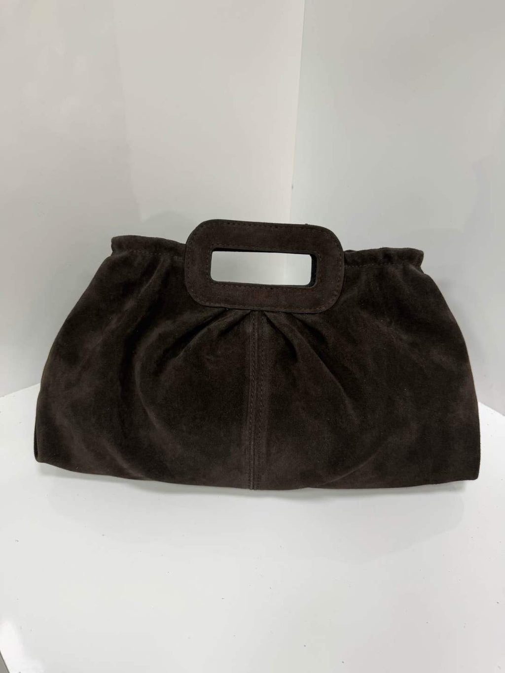 ST164 Dark Brown Ruched Suede Handle Bag