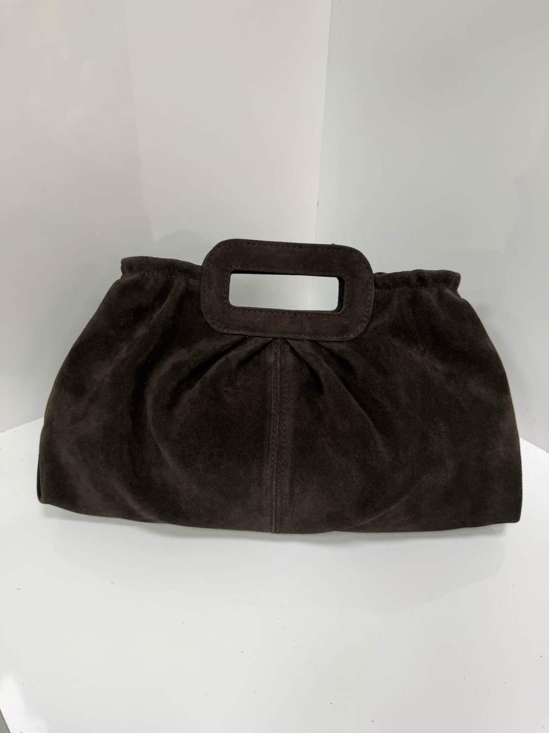 ST164 Dark Brown Ruched Suede Handle Bag