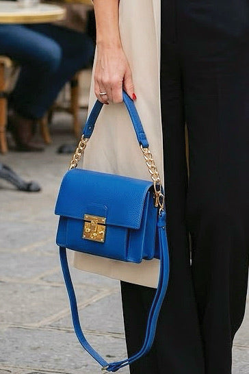 ZZ192 Electric Blue Grained Leather Top Handle Bag
