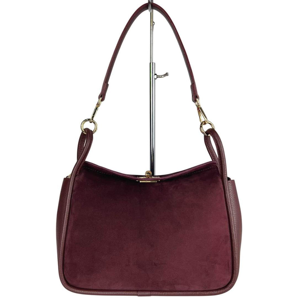 MI512 Burgundy Suede Bamboo Clasp Bag