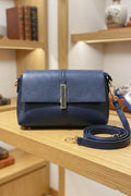 ZZ143 Navy Leather 3-Compartment Crossbody Bag
