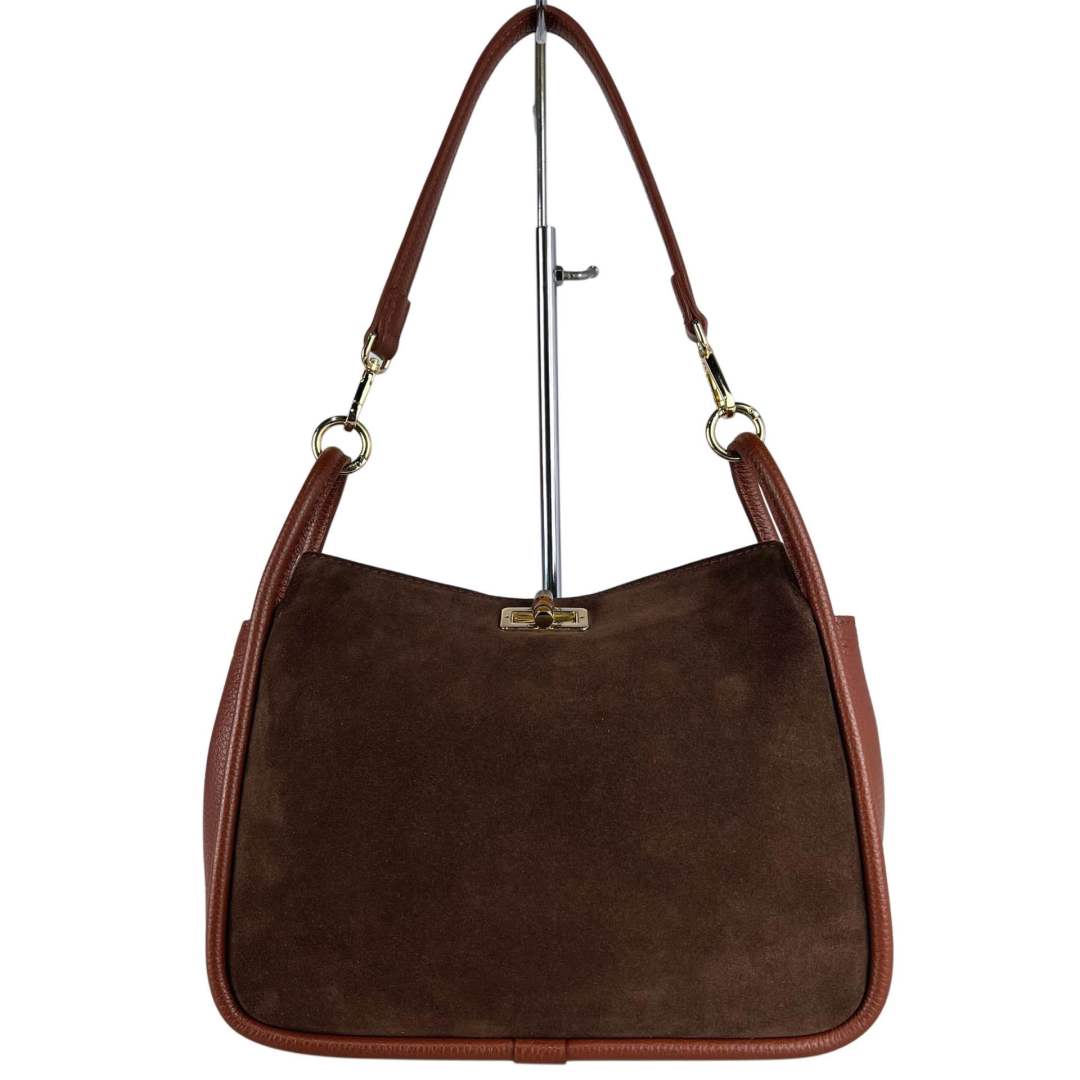 MI513 Brown Suede Bamboo Clasp Bag