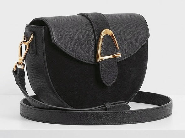 ZZ174 Black Leather Suede Crossbody Bag