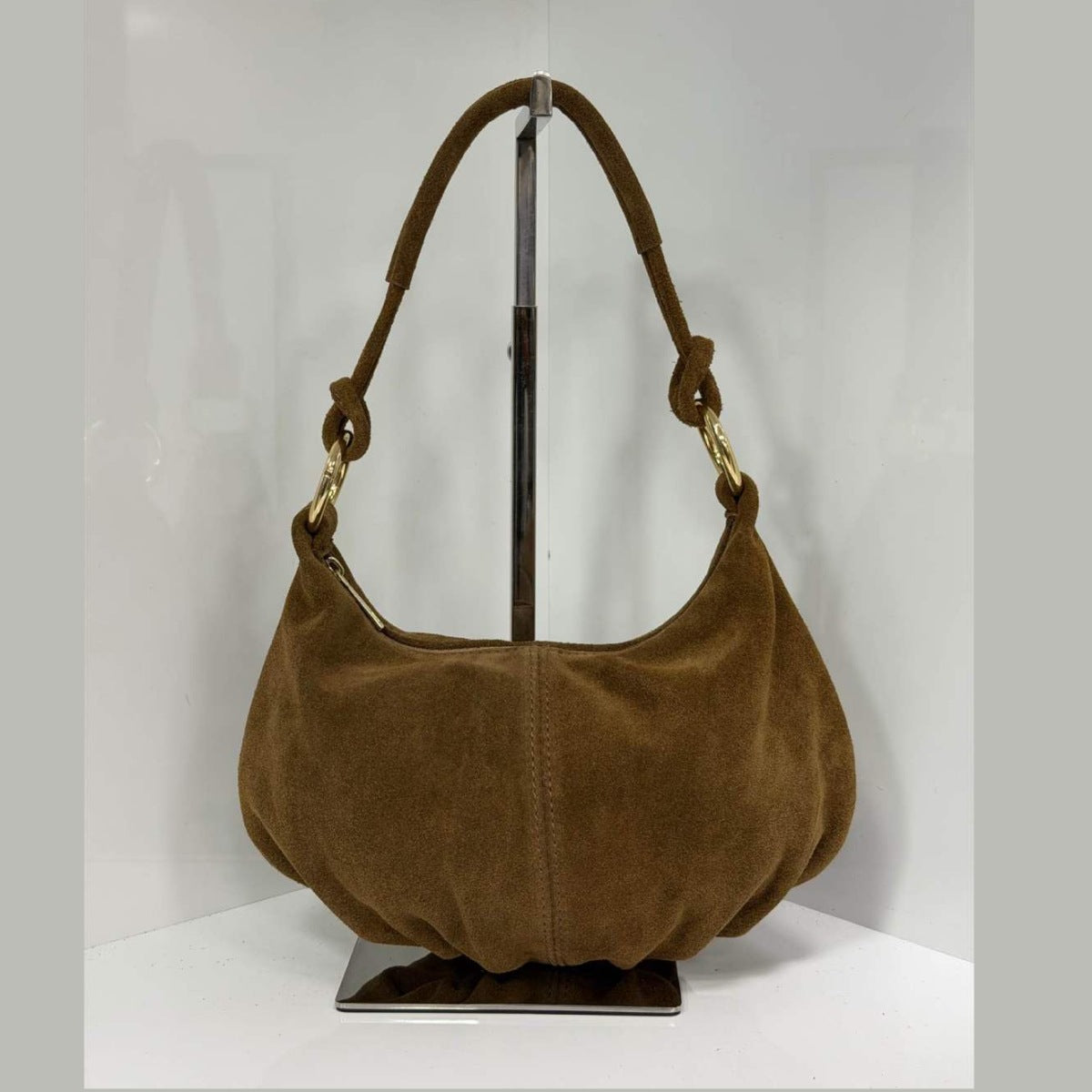 ST176 Tan Suede Crescent Shoulder Bag