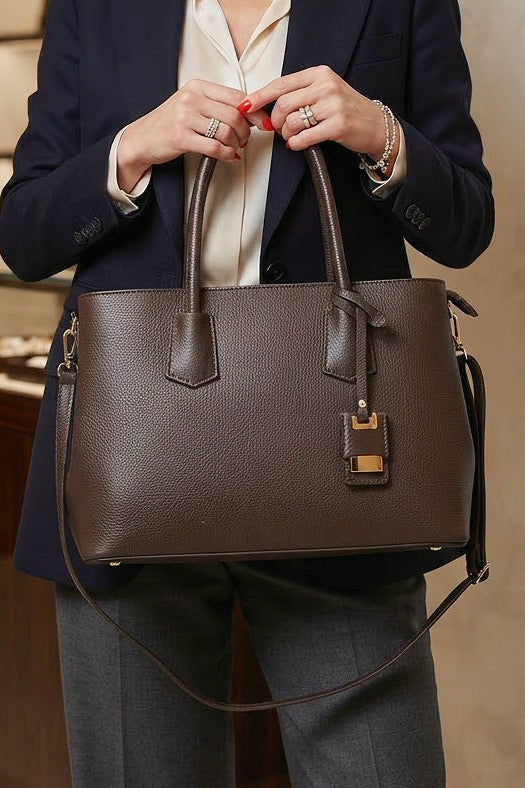 ZZ041 Brown Grained Leather Work Bag