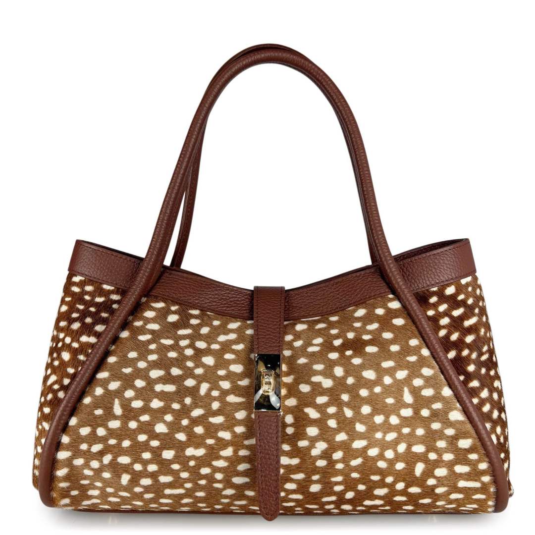 MI533 Fawn Spot Print Pony Hair Shoulder Bag