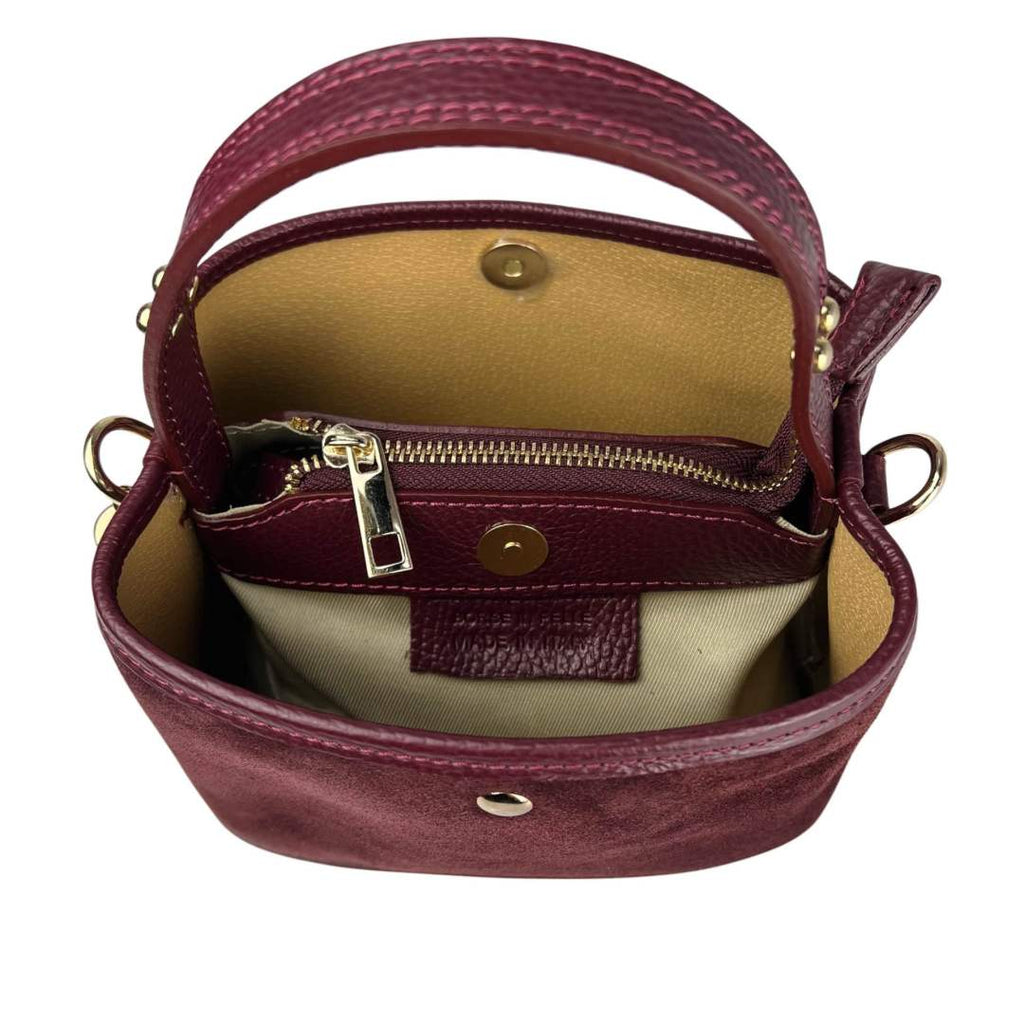 Mi141 Burgundy Tasseled Suede Bucket Bag