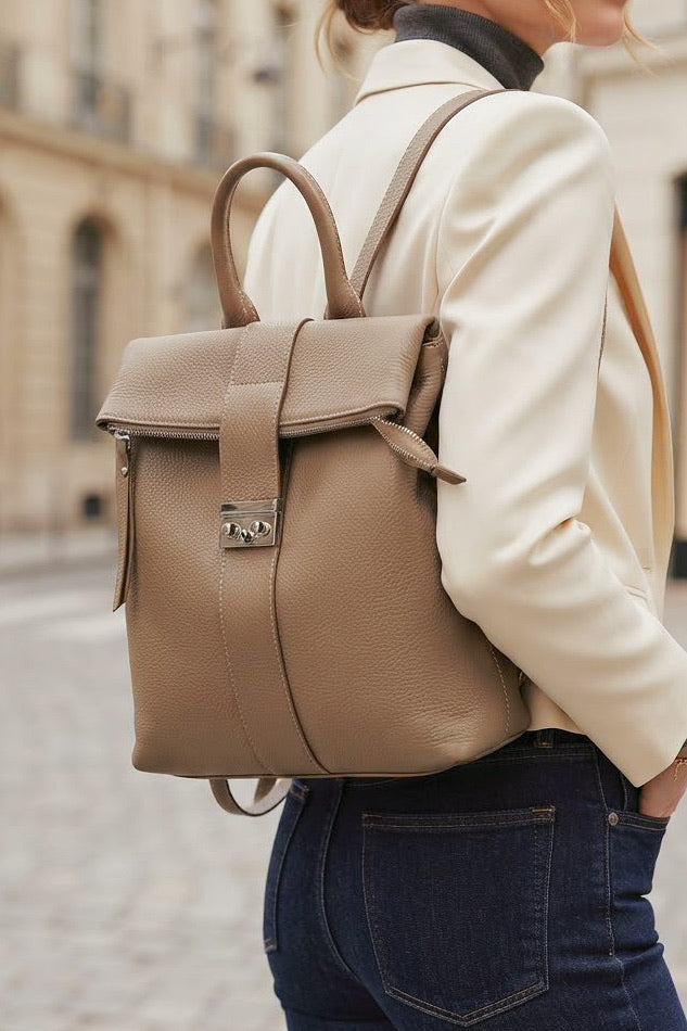ZZ082 Taupe Leather Backpack