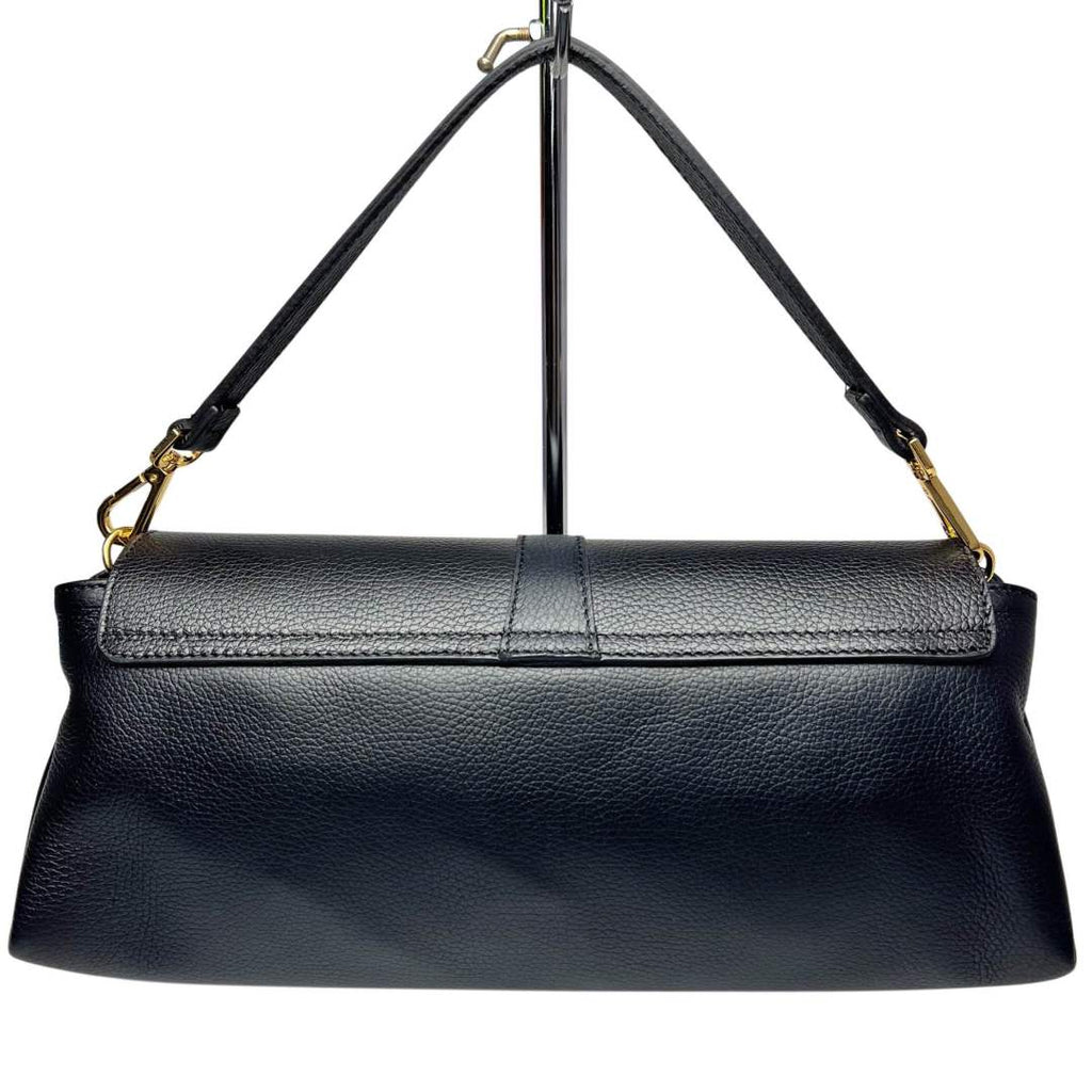 MI605 Black Leather Flap Shoulder Bag