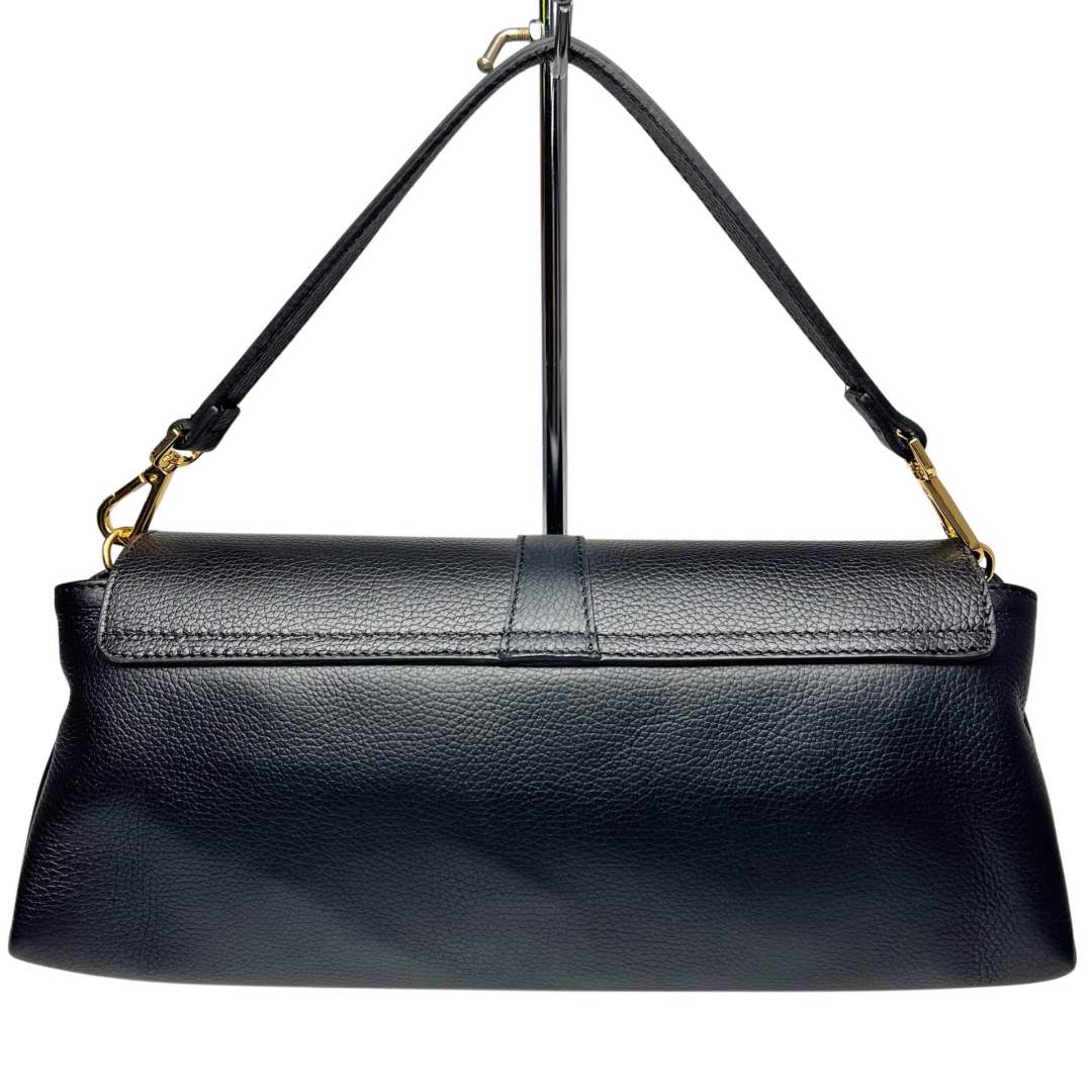 MI605 Black Leather Flap Shoulder Bag