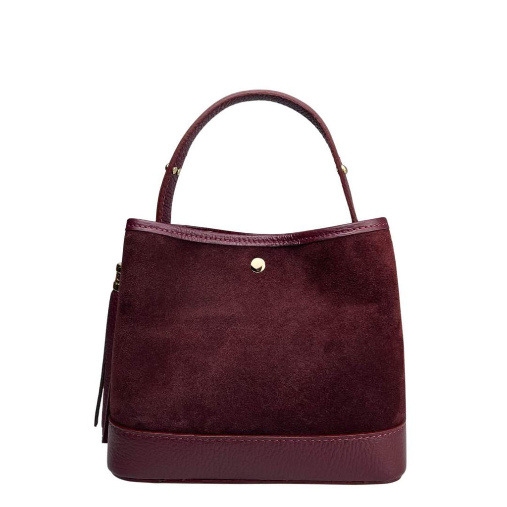 Mi141 Burgundy Tasseled Suede Bucket Bag