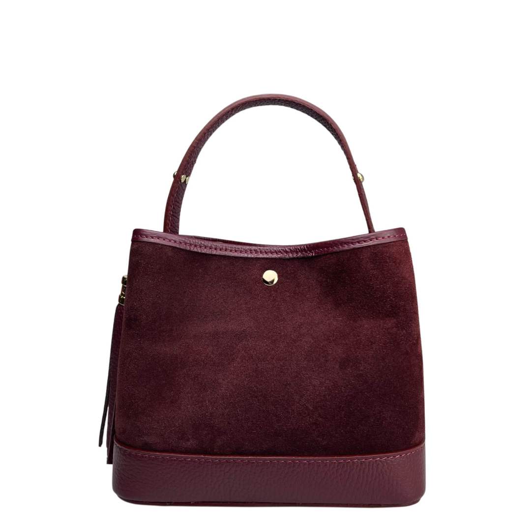 Mi141 Burgundy Tasseled Suede Bucket Bag
