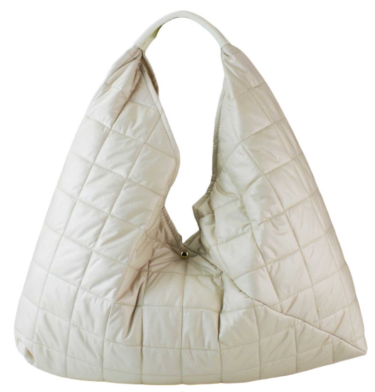 962 Italian Beige Puffy Fabric Handbag w/ Leather Handle