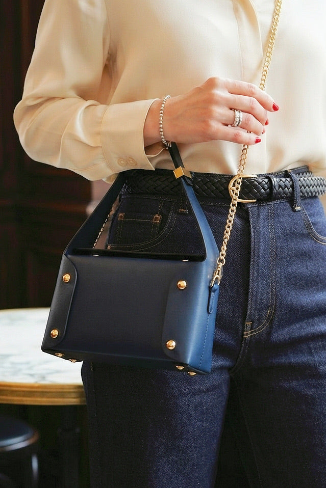 ZZ131 Navy Small Smooth Leather Handbag
