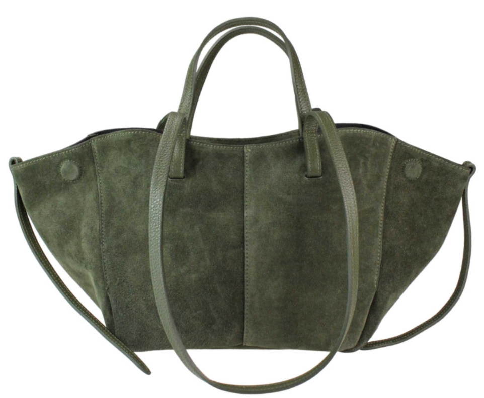 960 Italian Suede Leather Olive Travel  Bag w/ Leather Pouch