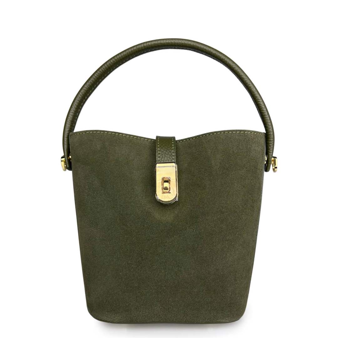 Mi128 Olive Suede Bucket Bag