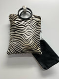 OF91 Italian Leather Calf Hair Zebra Fold-over Tote Bag