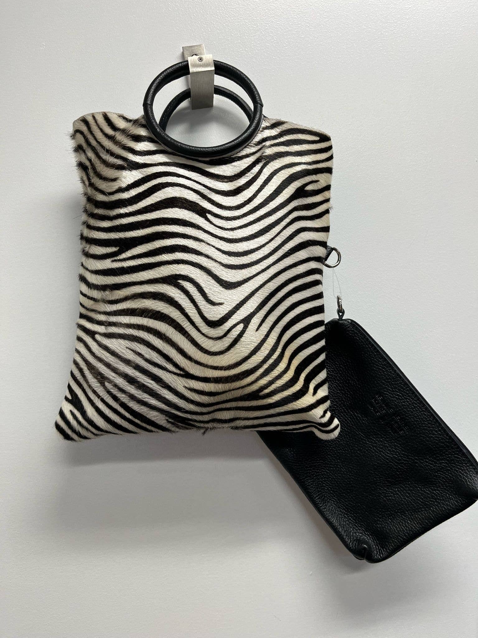 OF91 Italian Leather Calf Hair Zebra Fold-over Tote Bag