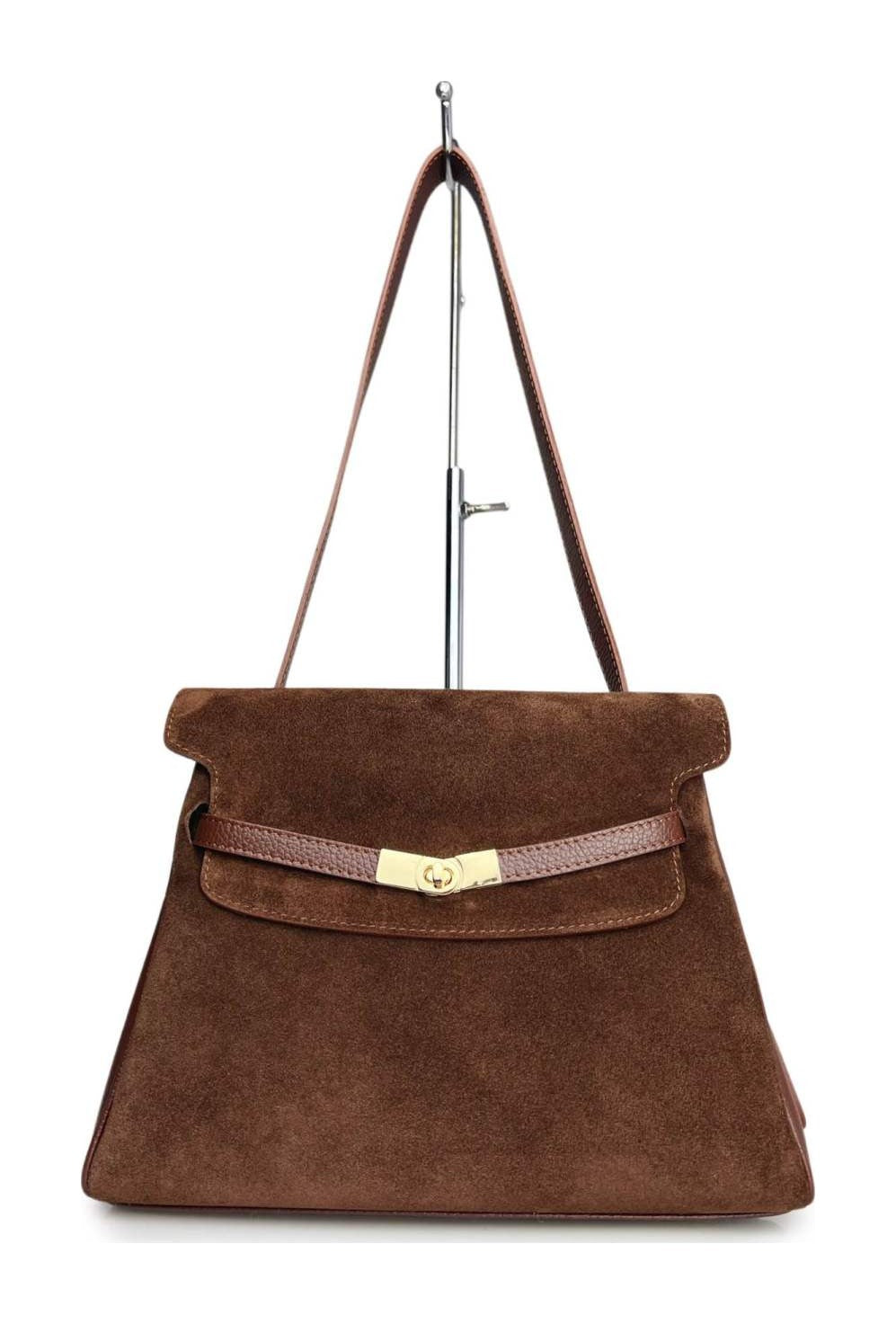 MI576 Mocha Suede Belted Shoulder Bag