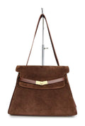 MI576 Mocha Suede Belted Shoulder Bag