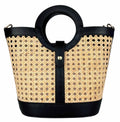 MIWB Black Woven Leather Tote Bag with Round Handle