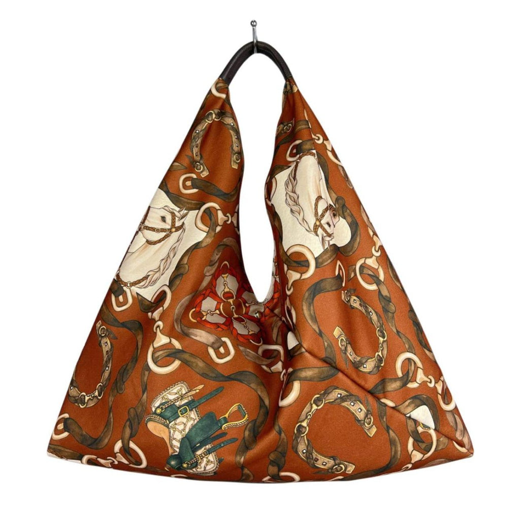 MI657 Brown Equestrian Print Triangle Tote Bag