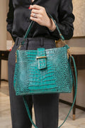 ZZ035 Teal Blue Croco Top Handle Bag