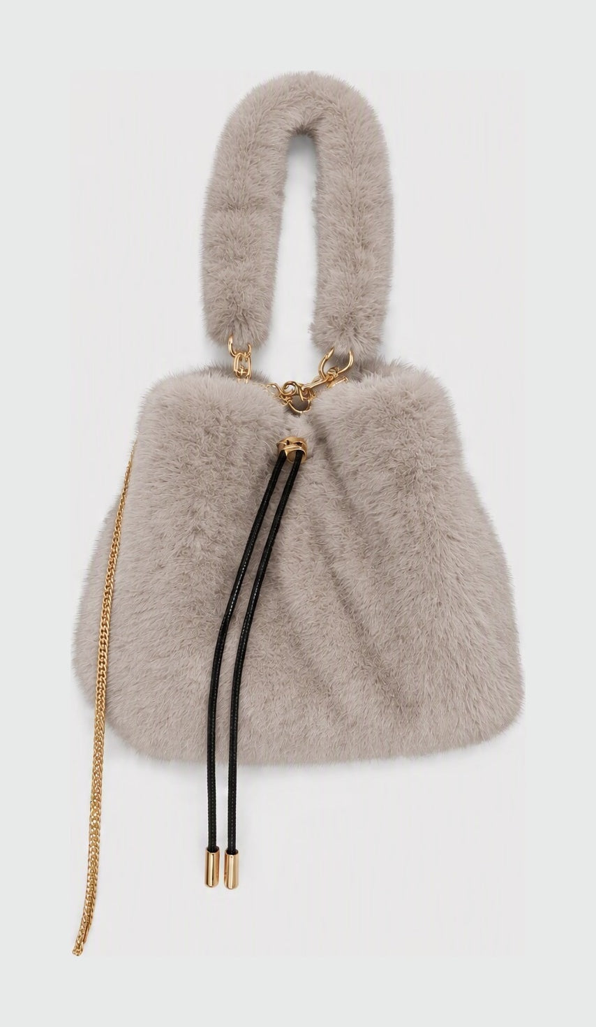 JA006 Light Grey Faux Fur Bucket Bag